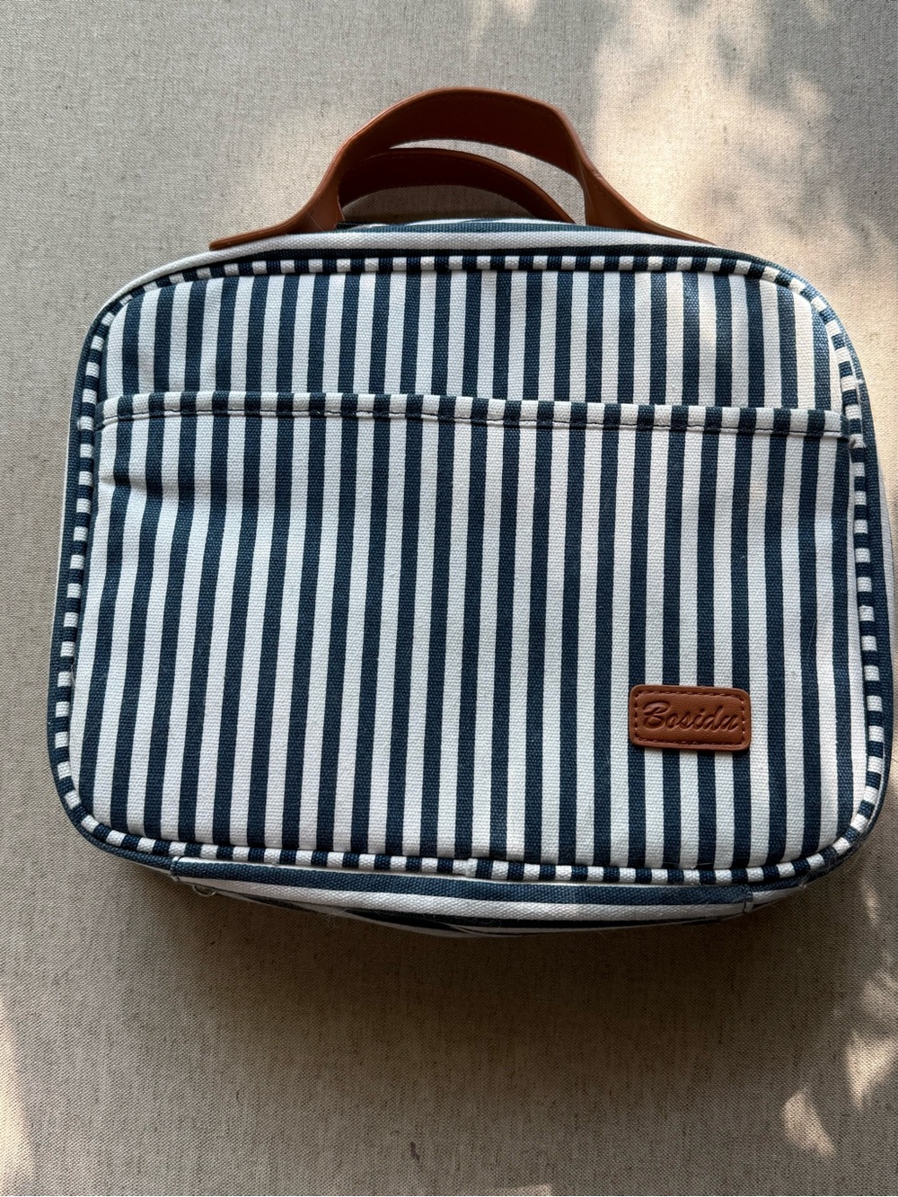 Navy & White Striped Hanging Travel Toiletry Bag Canvas Cosmetic Organizer